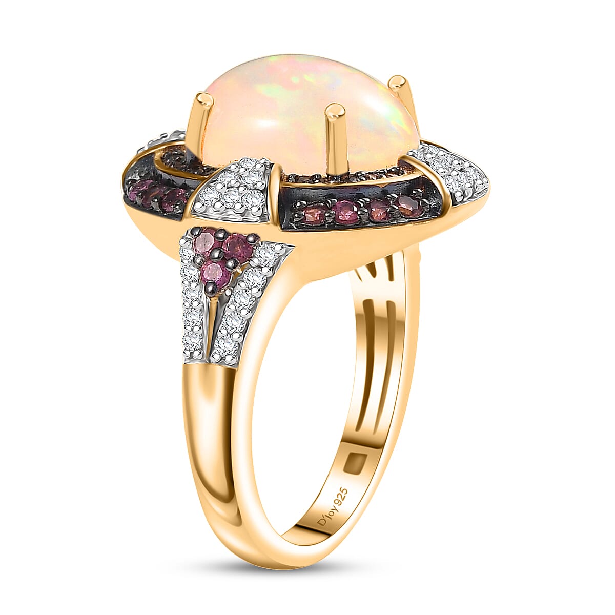 D'Joy Ethiopian Welo Opal and Multi Gemstone 4.90 ctw Ring in 18K Vermeil Yellow Gold Over Sterling Silver (Size 10.0) image number 3