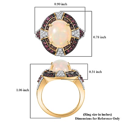 D'Joy Ethiopian Welo Opal, Multi Gemstone Ring in 18K Vermeil YG Over Sterling Silver 4.90 ctw (Size 10.0)