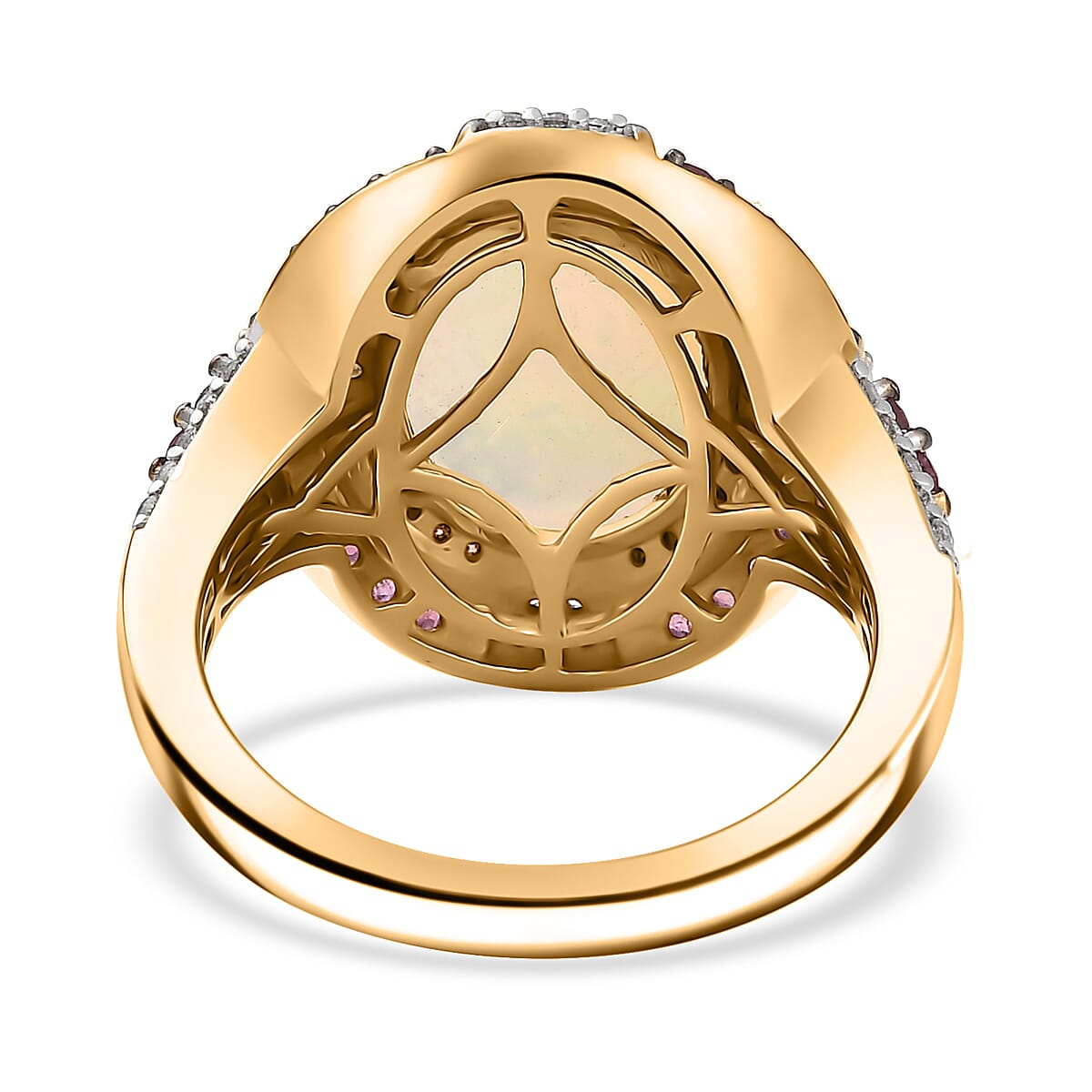 D'Joy Ethiopian Welo Opal and Multi Gemstone 4.90 ctw Greek Cross Ring in 18K Vermeil Yellow Gold Over Sterling Silver (Size 9.0) image number 4