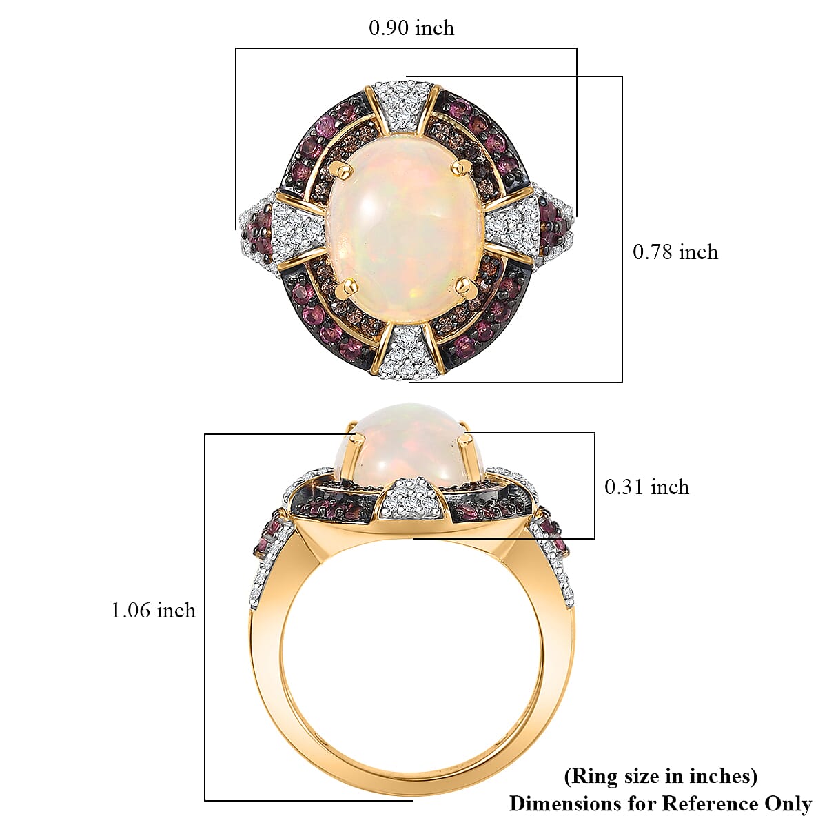 D'Joy Ethiopian Welo Opal and Multi Gemstone 4.90 ctw Greek Cross Ring in 18K Vermeil Yellow Gold Over Sterling Silver (Size 9.0) image number 5