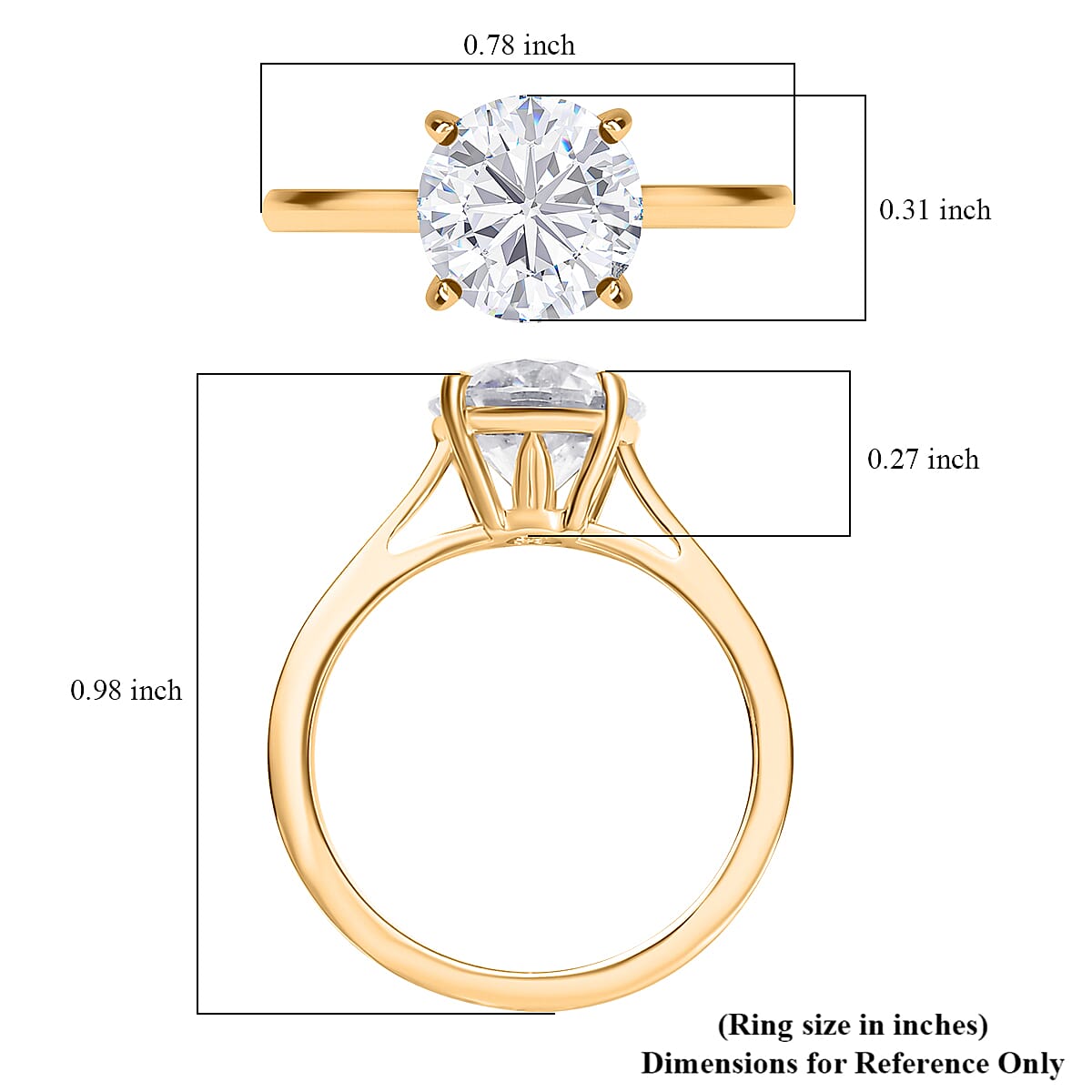 D'Joy Moissanite 1.85 ctw Solitaire Ring in 18K Vermeil Yellow Gold Over Sterling Silver (Size 5.0) image number 5