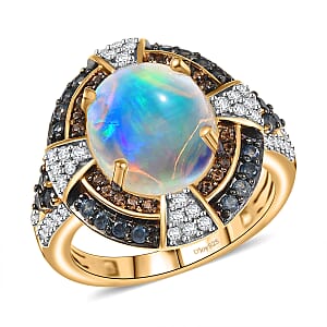 D'Joy Ethiopian Welo Opal, Multi Gemstone Greek Cross Ring in 18K Vermeil YG Over Sterling Silver 4.85 ctw (Size 6.0)
