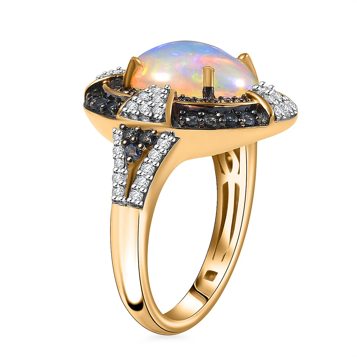 D'Joy Ethiopian Welo Opal, Multi Gemstone Greek Cross Ring in 18K Vermeil YG Over Sterling Silver 4.85 ctw (Size 6.0) image number 3