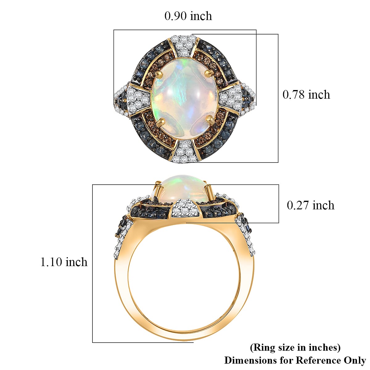 D'Joy Ethiopian Welo Opal, Multi Gemstone Greek Cross Ring in 18K Vermeil YG Over Sterling Silver 4.85 ctw (Size 6.0) image number 5