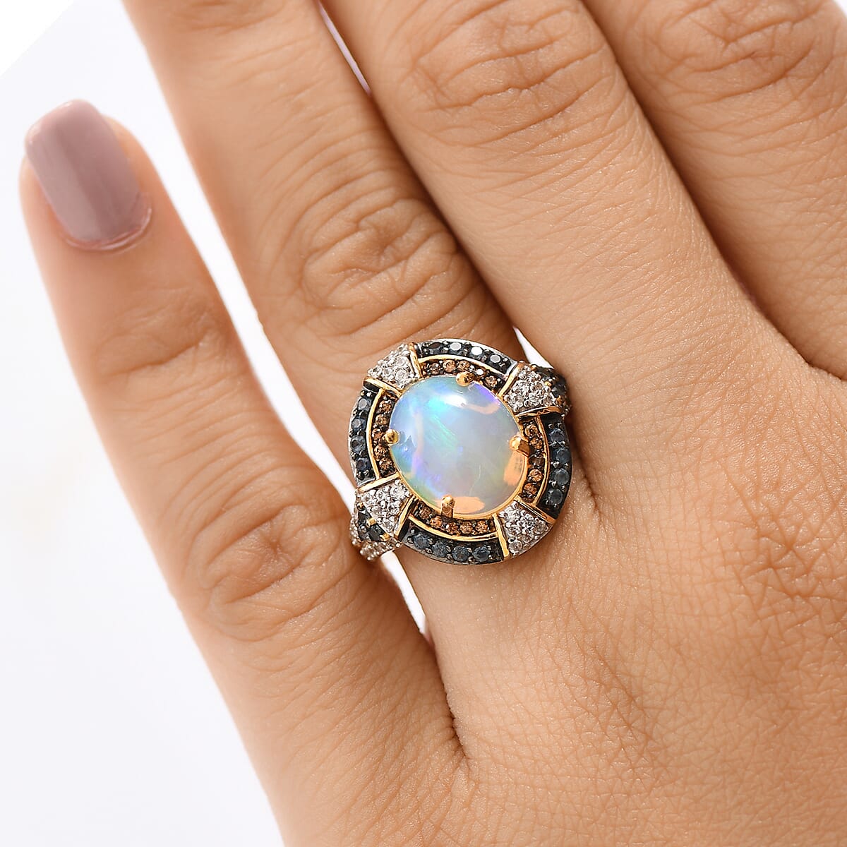 D'Joy Ethiopian Welo Opal, Multi Gemstone Greek Cross Ring in 18K Vermeil YG Over Sterling Silver 4.85 ctw (Size 9.0) image number 2