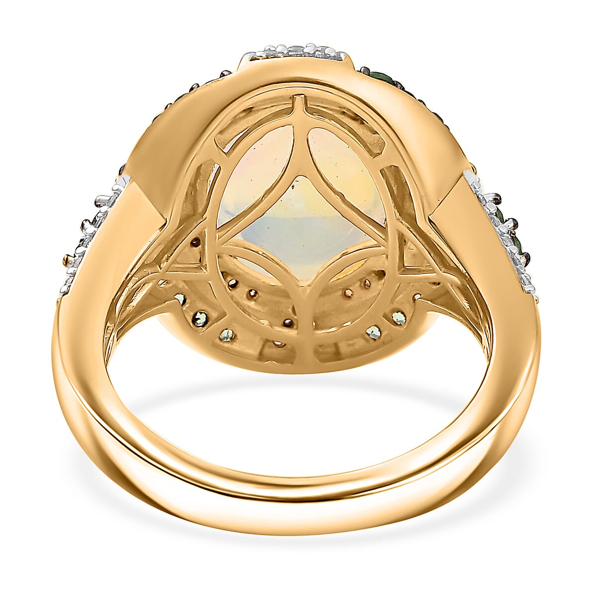 D'Joy Ethiopian Welo Opal and Multi Gemstone 5.00 ctw Greek Cross Ring in 18K Vermeil Yellow Gold Over Sterling Silver (Size 6.0) image number 4