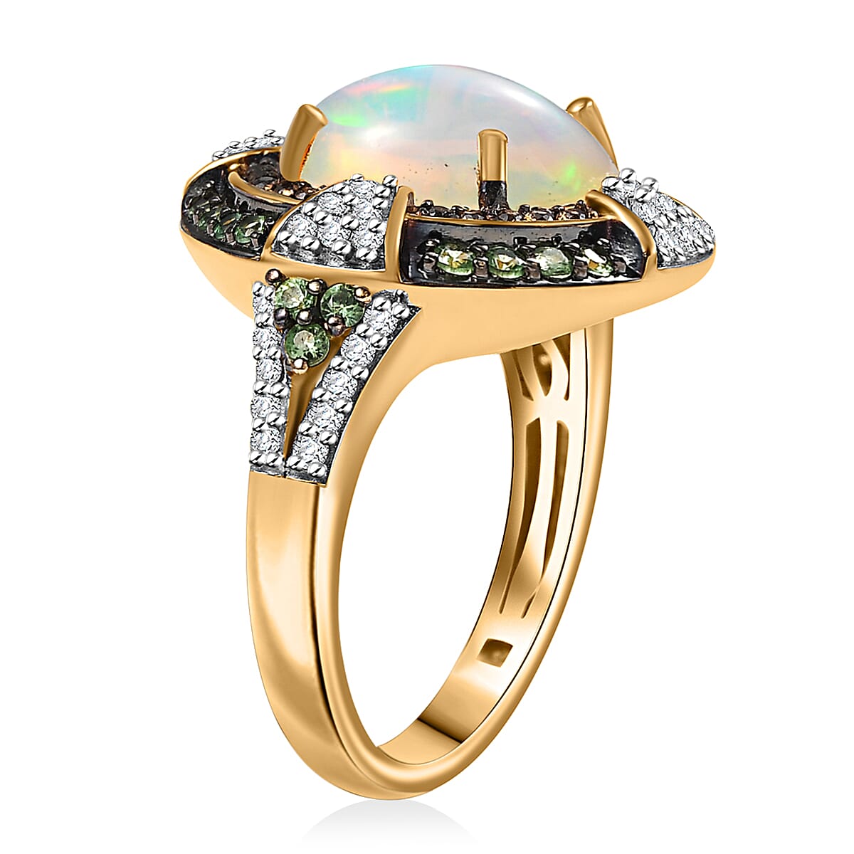 D'Joy Ethiopian Welo Opal and Multi Gemstone 5.00 ctw Greek Cross Ring in 18K Vermeil Yellow Gold Over Sterling Silver (Size 7.0) image number 3