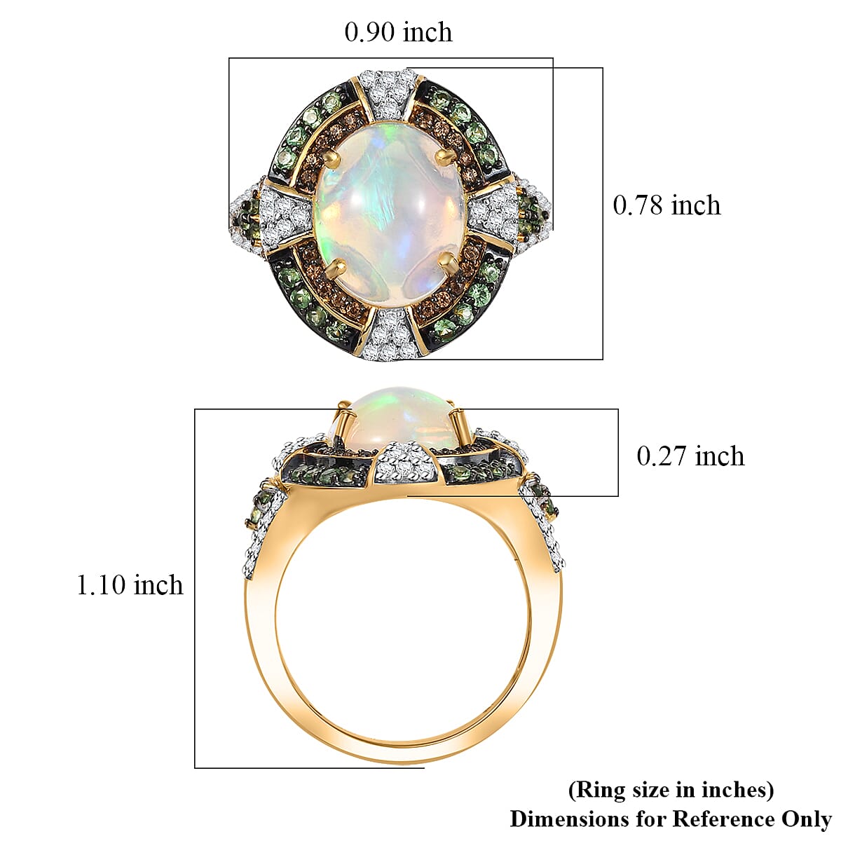 D'Joy Ethiopian Welo Opal and Multi Gemstone 5.00 ctw Greek Cross Ring in 18K Vermeil Yellow Gold Over Sterling Silver (Size 7.0) image number 5