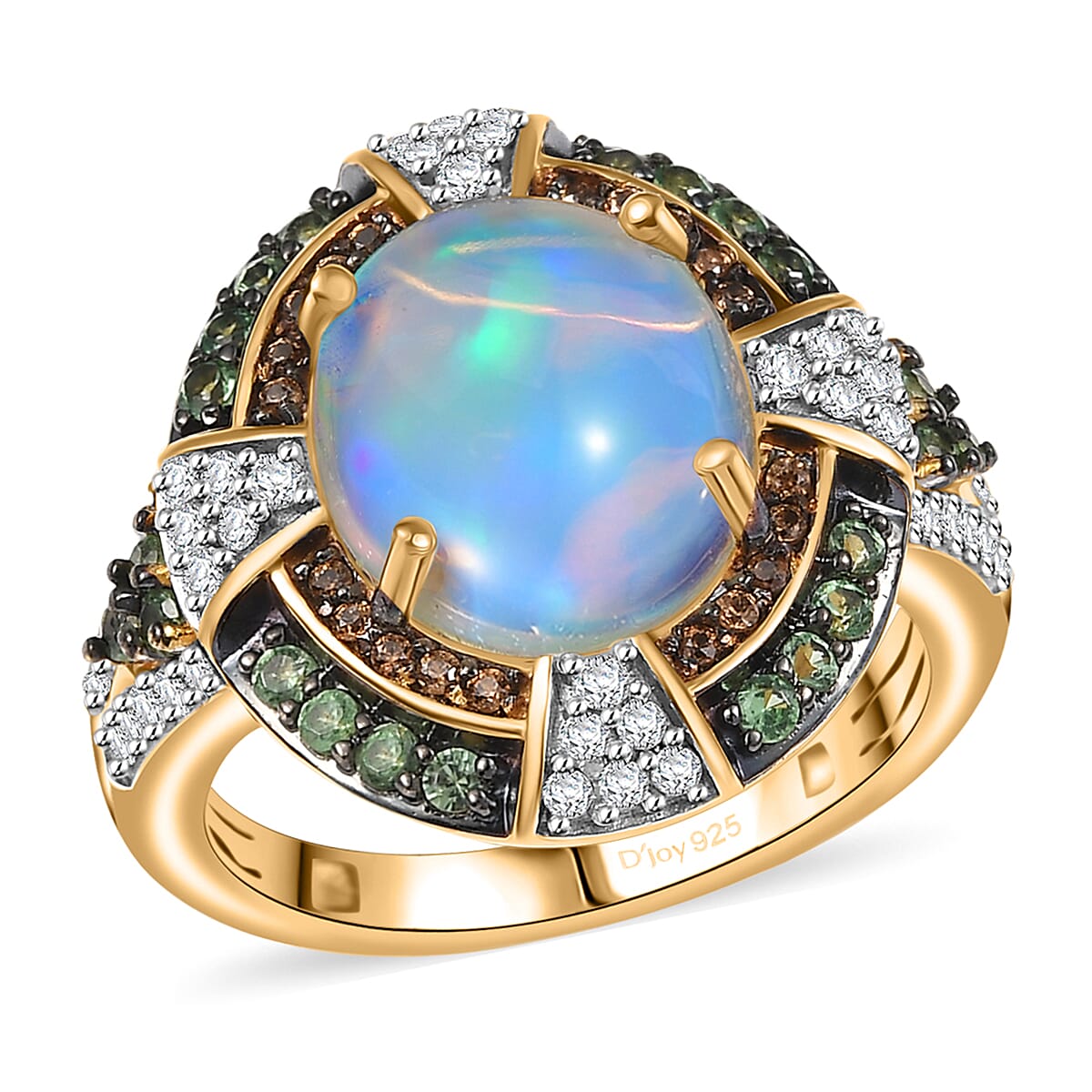 D'Joy Ethiopian Welo Opal and Multi Gemstone 5.00 ctw Ring in 18K Vermeil Yellow Gold Over Sterling Silver (Size 9.0) image number 0