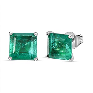 D'Joy Emeraldine Quartz (Triplet) 6.10 ctw Stud Earrings in Platinum Over Sterling Silver