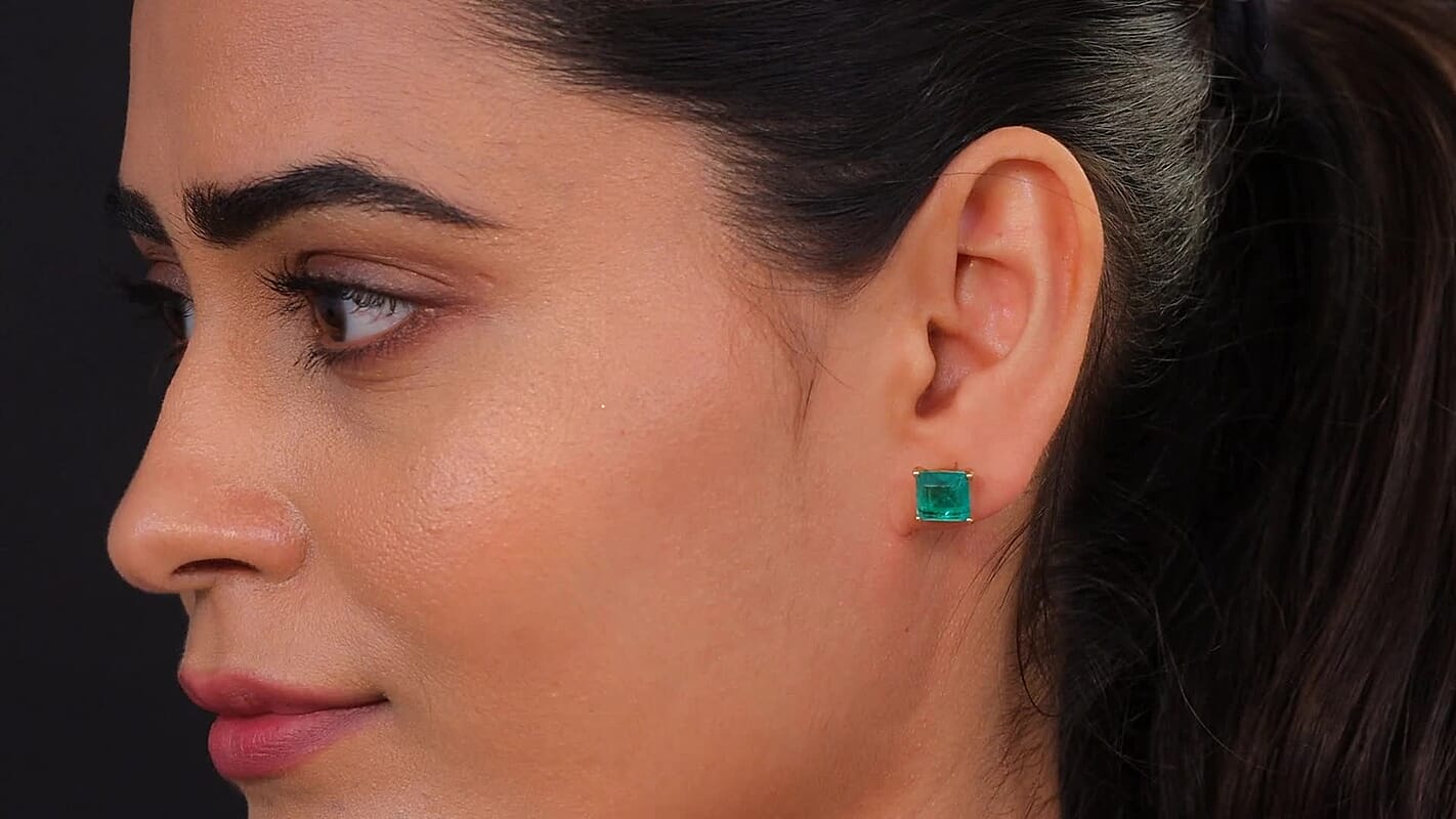 D'Joy Emeraldine Quartz (Triplet) 6.10 ctw Stud Earrings in Platinum Over Sterling Silver