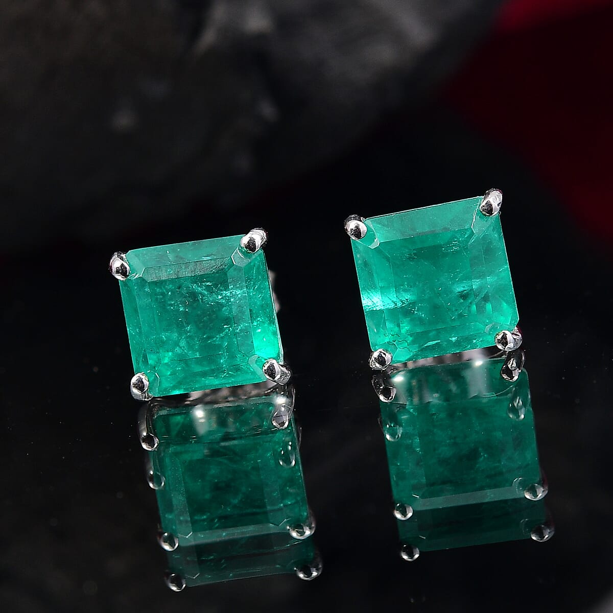 D'Joy Emeraldine Quartz (Triplet) 6.10 ctw Stud Earrings in Platinum Over Sterling Silver image number 1