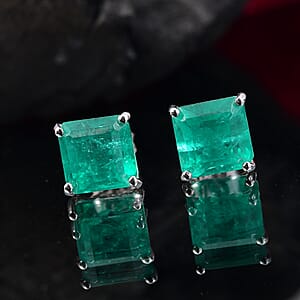 D'Joy Emeraldine Quartz (Triplet) 6.10 ctw Stud Earrings in Platinum Over Sterling Silver