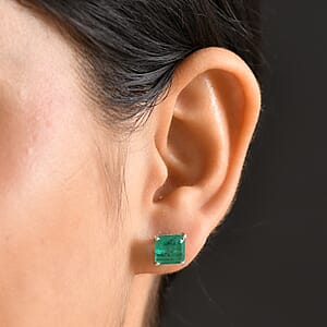 D'Joy Emeraldine Quartz (Triplet) 6.10 ctw Stud Earrings in Platinum Over Sterling Silver