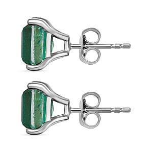 D'Joy Emeraldine Quartz (Triplet) 6.10 ctw Stud Earrings in Platinum Over Sterling Silver