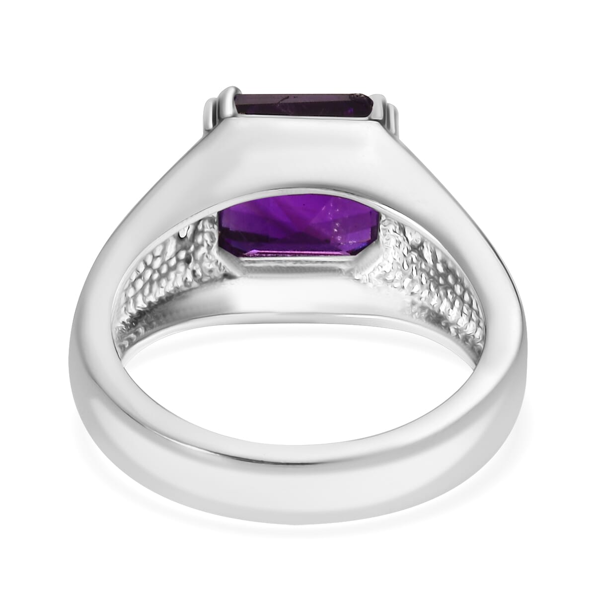 African Amethyst and White Zircon 5.10 ctw Men's Ring in Stainless Steel (Size 10.0) image number 4