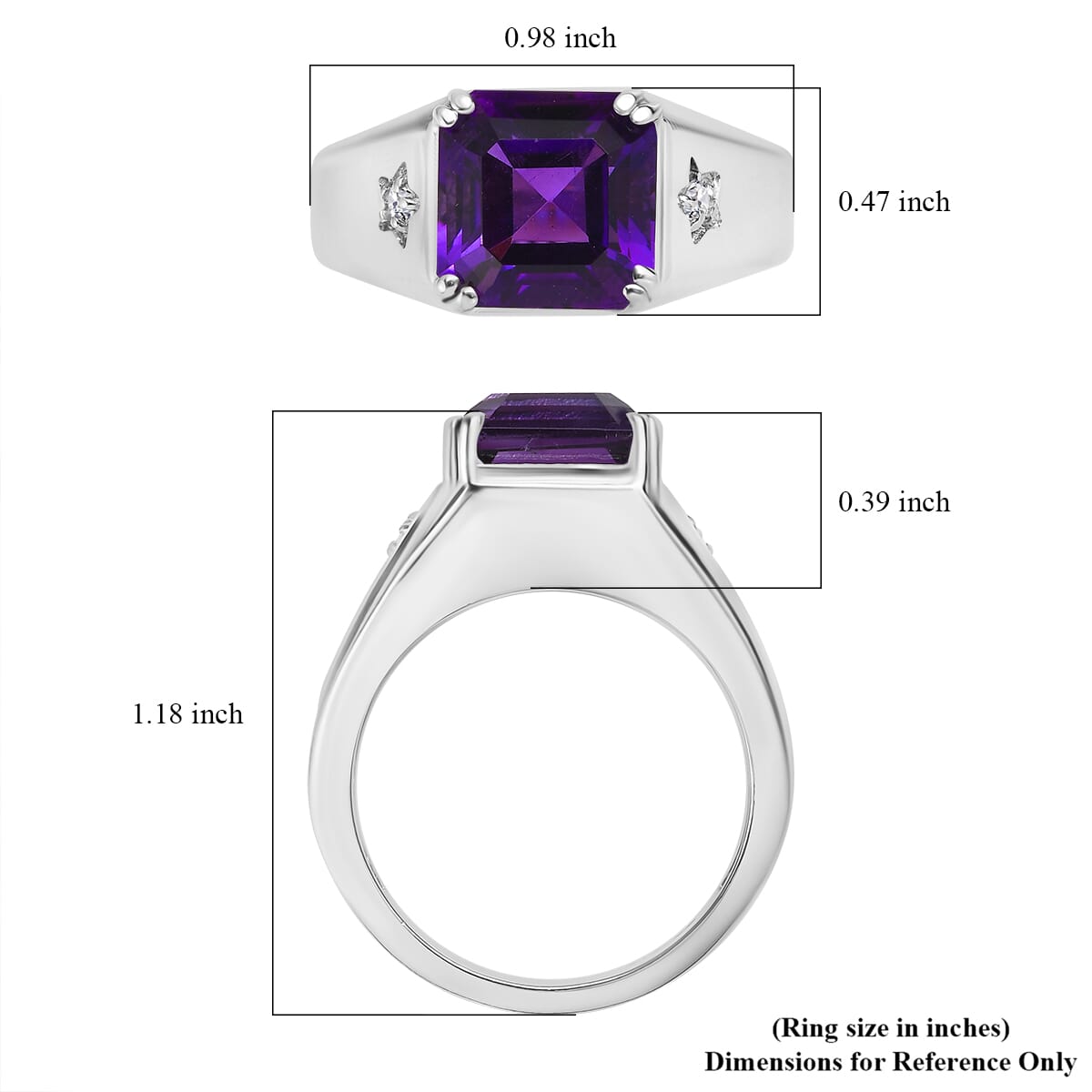 African Amethyst and White Zircon 5.10 ctw Men's Ring in Stainless Steel (Size 10.0) image number 5