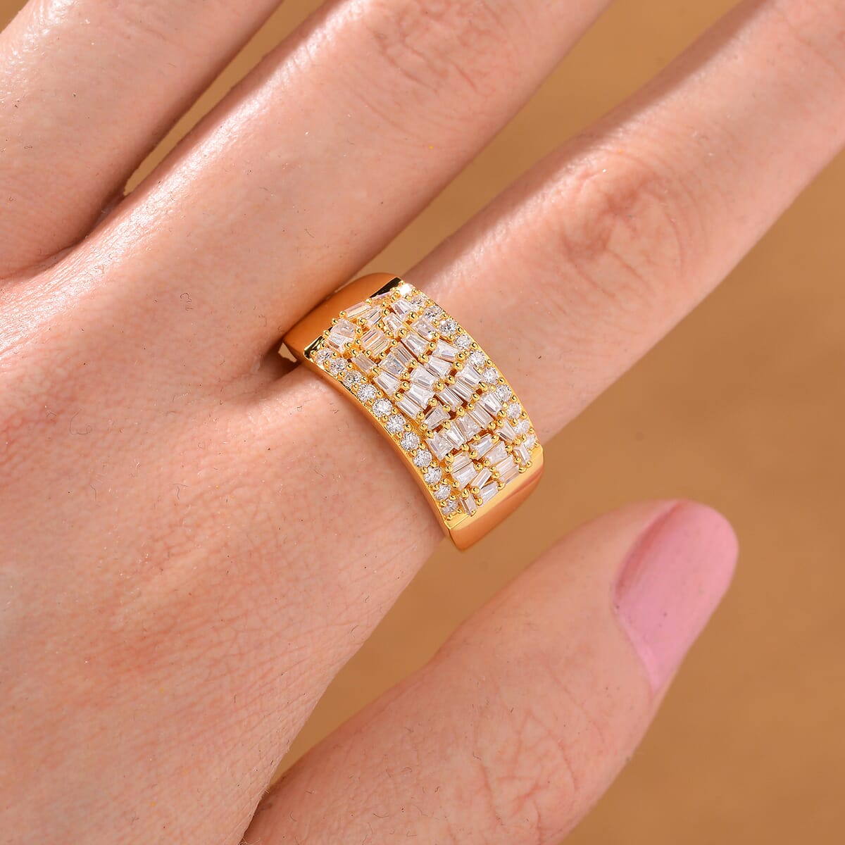 Moissanite 1.15 ctw Band Ring in 18K Vermeil Yellow Gold Over Sterling Silver (Size 7.0) image number 1