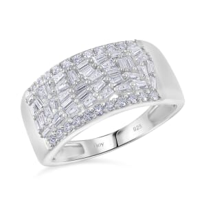 Moissanite 1.15 ctw Band Ring in Rhodium Over Sterling Silver (Size 9.0)