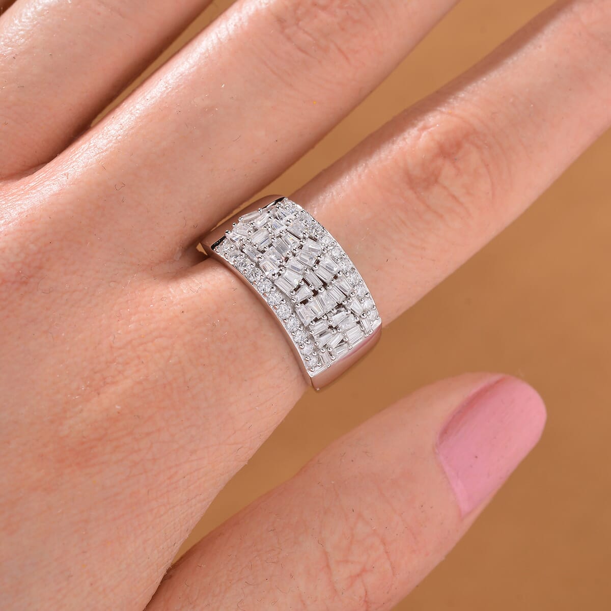 Moissanite 1.15 ctw Band Ring in Rhodium Over Sterling Silver (Size 9.0) image number 1
