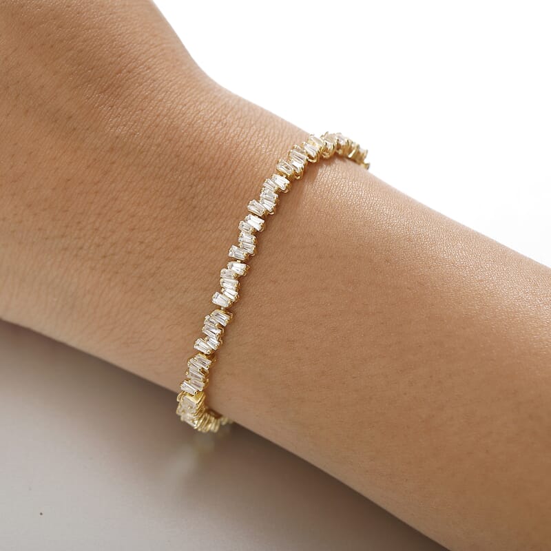 D'Joy White Zircon 7.30 ctw Waves Bracelet in 18K Vermeil Yellow Gold Over Sterling Silver (6.50 In)