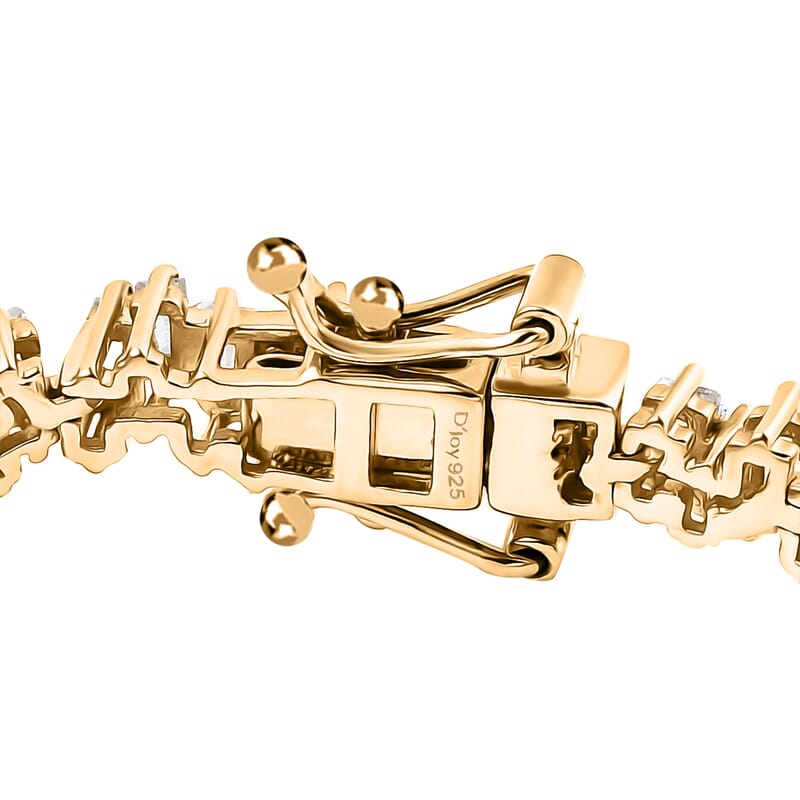 D'Joy White Zircon 7.30 ctw Waves Bracelet in 18K Vermeil Yellow Gold Over Sterling Silver (6.50 In)