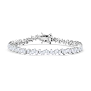 D'Joy White Zircon 7.30 ctw Waves Bracelet in Rhodium Over Sterling Silver (6.50 In)