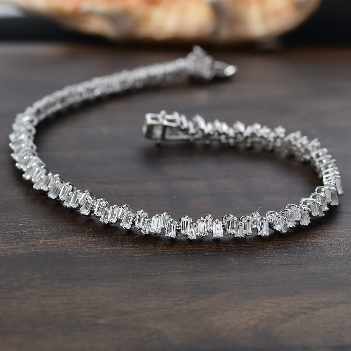 D'Joy White Zircon 7.30 ctw Waves Bracelet in Rhodium Over Sterling Silver (6.50 In) image number 1