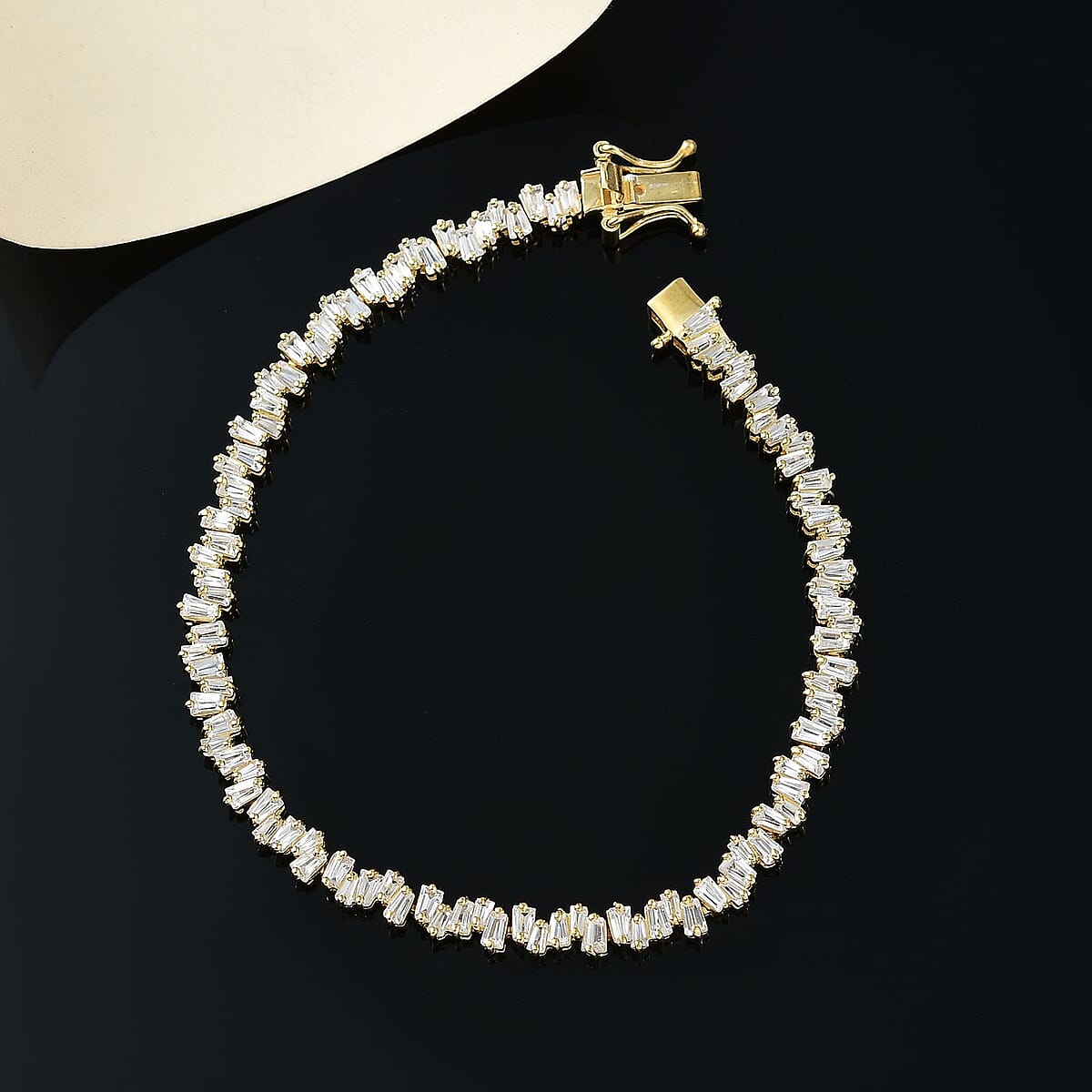 D'Joy White Zircon 8.20 ctw Waves Bracelet in 18K Vermeil Yellow Gold Over Sterling Silver (7.25 In) image number 1