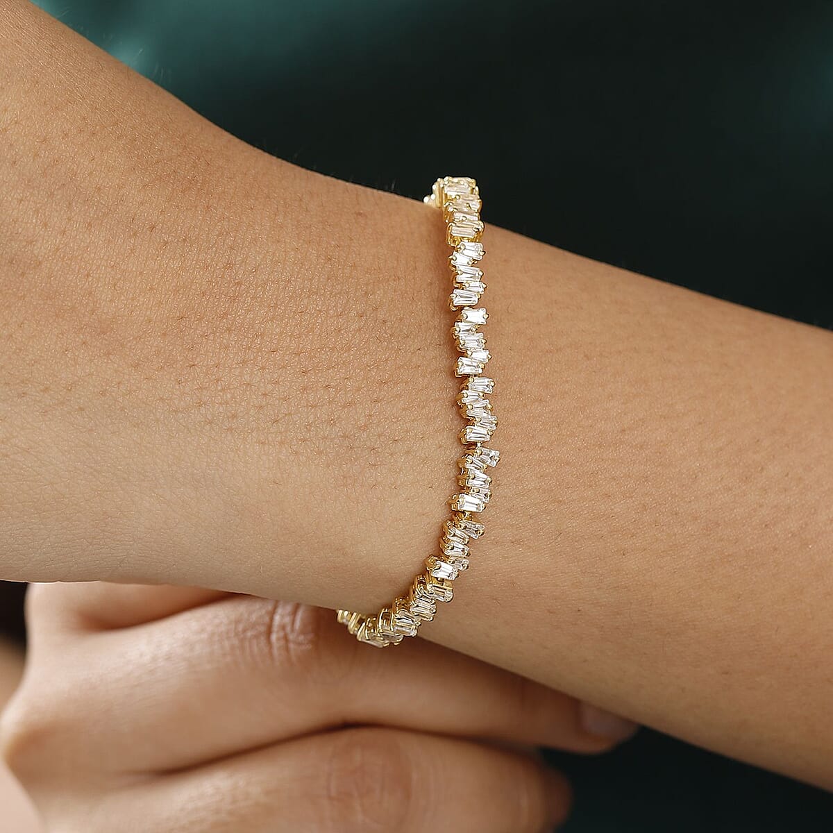 D'Joy White Zircon 8.20 ctw Waves Bracelet in 18K Vermeil Yellow Gold Over Sterling Silver (7.25 In) image number 2