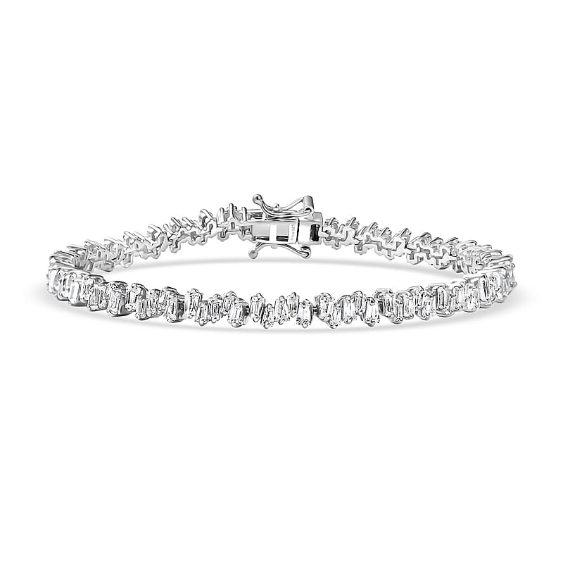 D'Joy White Zircon 8.20 ctw Waves Bracelet in Rhodium Over Sterling Silver (7.25 In)