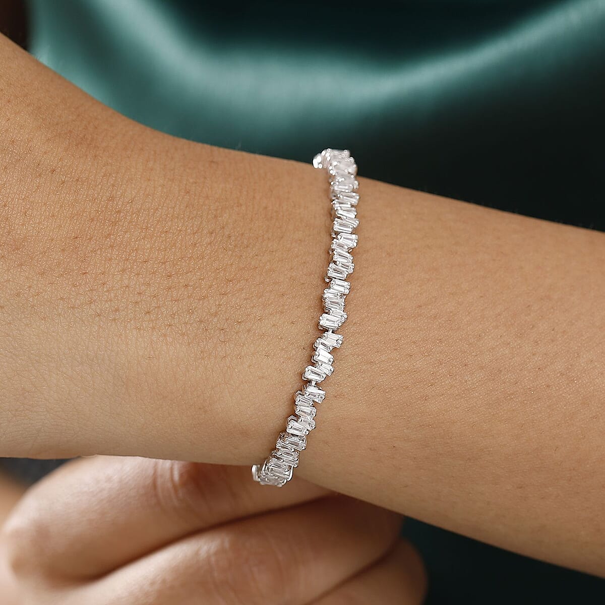 D'Joy White Zircon 8.20 ctw Waves Bracelet in Rhodium Over Over Sterling Silver (7.25 In) image number 2