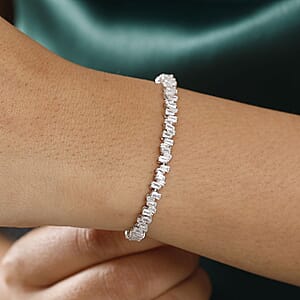 D'Joy White Zircon 8.20 ctw Waves Bracelet in Rhodium Over Sterling Silver (7.25 In)