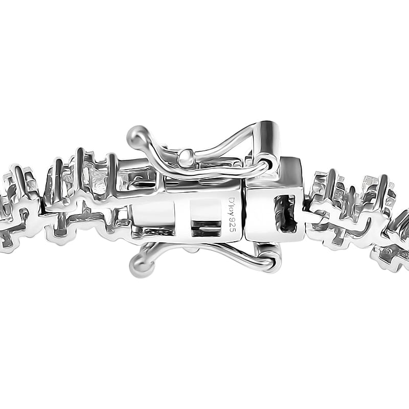 D'Joy White Zircon 8.20 ctw Waves Bracelet in Rhodium Over Sterling Silver (7.25 In)