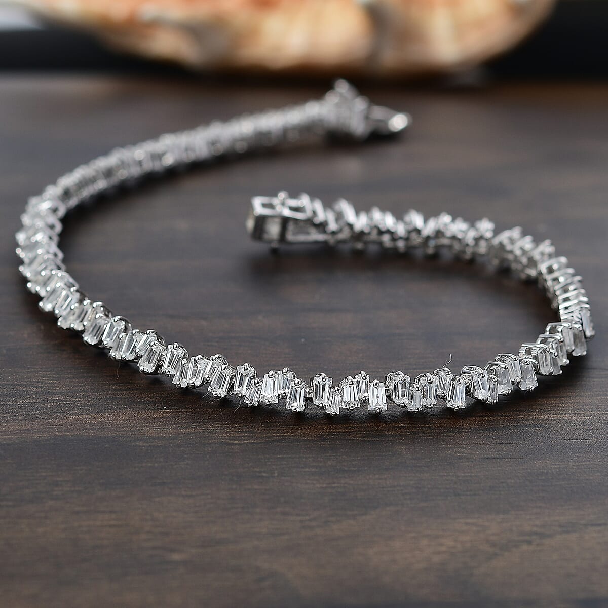 D'Joy White Zircon 9.00 ctw Waves Bracelet in Rhodium Over Sterling Silver (8.00 In) image number 1
