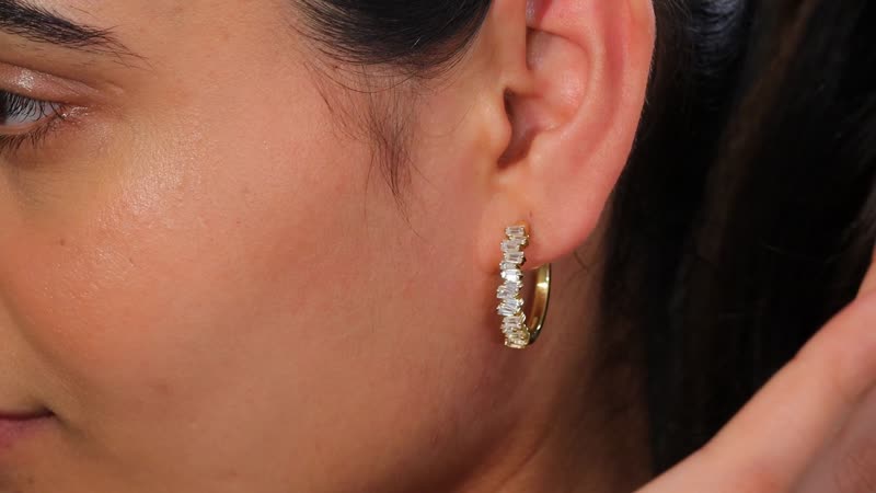 White Zircon 2.30 ctw Hoop Earrings in 18K Vermeil Yellow Gold Over Sterling Silver