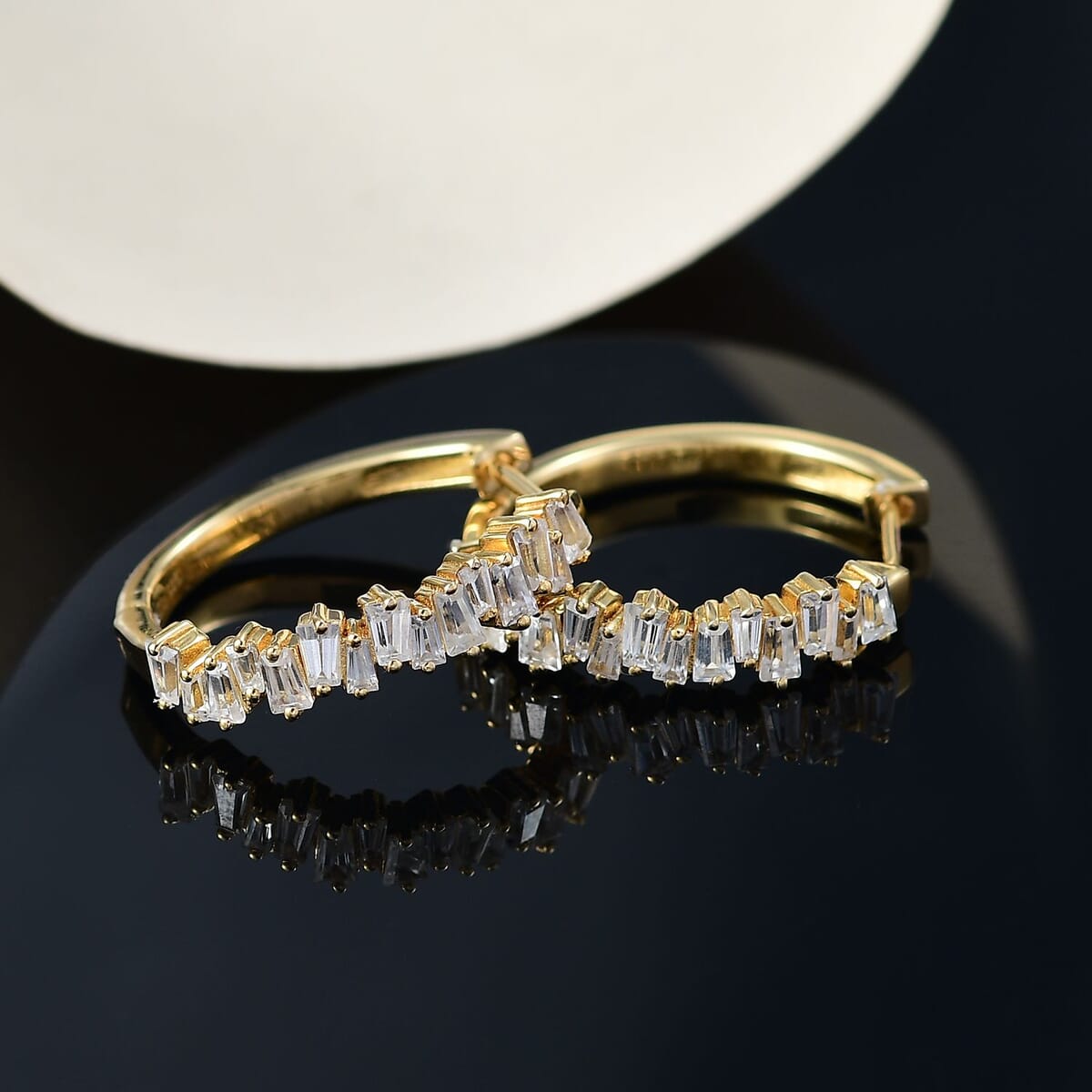 D'Joy White Zircon 2.30 ctw Waves Hoop Earrings in 18K Vermeil Yellow Gold Over Sterling Silver  image number 1