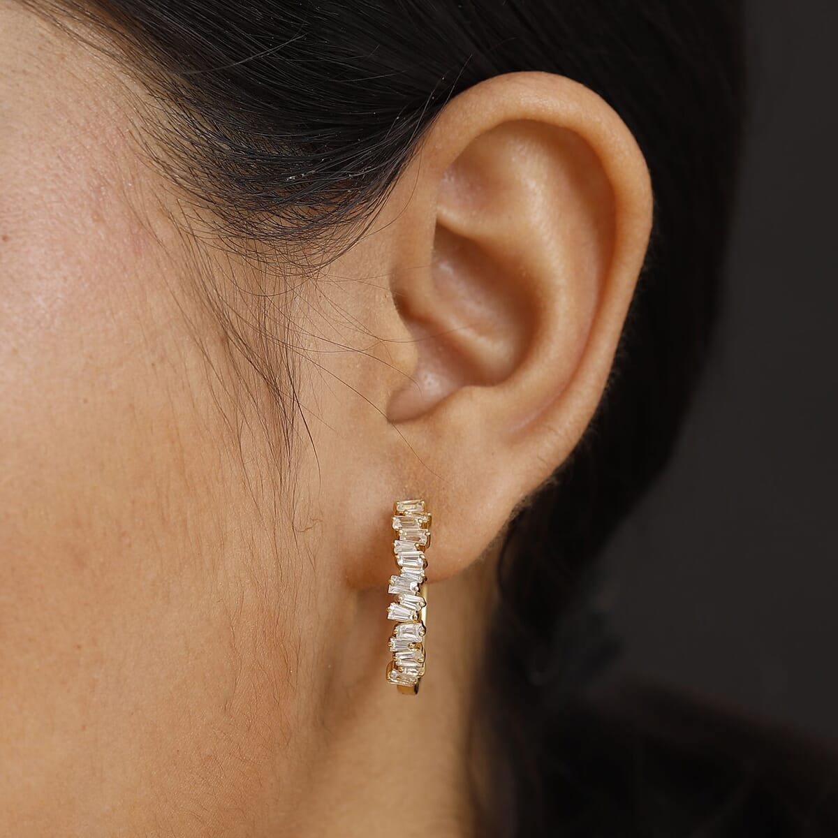 D'Joy White Zircon 2.30 ctw Waves Hoop Earrings in 18K Vermeil Yellow Gold Over Sterling Silver  image number 2
