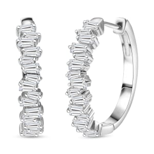 D'Joy White Zircon 2.30 ctw Waves Hoop Earrings in Rhodium Over Sterling Silver