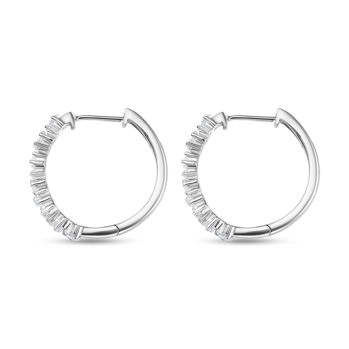 D'Joy White Zircon 2.30 ctw Waves Hoop Earrings in Rhodium Over Sterling Silver image number 3