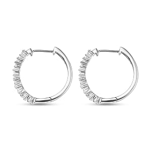 D'Joy White Zircon 2.30 ctw Waves Hoop Earrings in Rhodium Over Sterling Silver