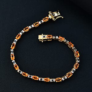 D'Joy Salamanca Fire Opal and Multi Gemstone 3.60 ctw Twilight Spark Bracelet in 18K Vermeil Yellow Gold Over Sterling Silver (6.50 In)