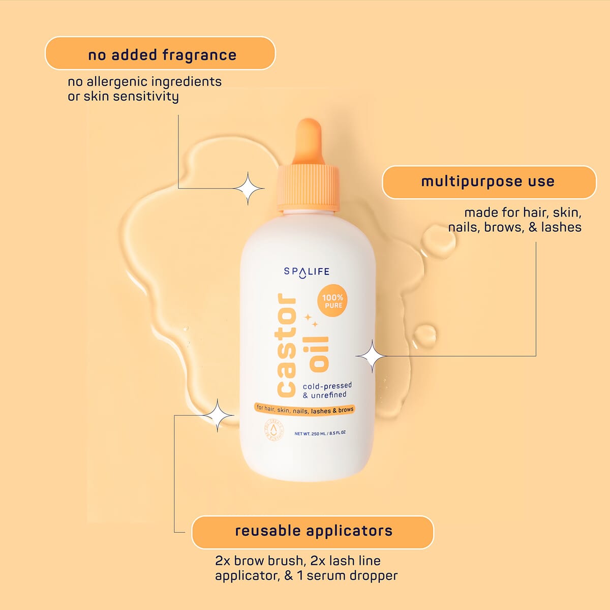 SpaLife Multi-Purpose Castor Oil Serum - Peach Bottle with Pump image number 3