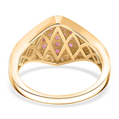D'Joy Ouro Fino Rubellite, White Zircon Ring in 18K Vermeil YG Over Sterling Silver (Size 10.0) 1.00 ctw