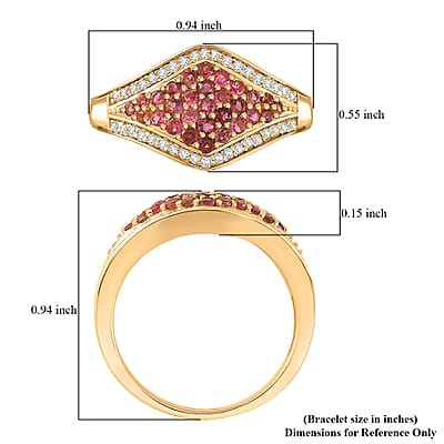D'Joy Ouro Fino Rubellite, White Zircon Ring in 18K Vermeil YG Over Sterling Silver (Size 10.0) 1.00 ctw