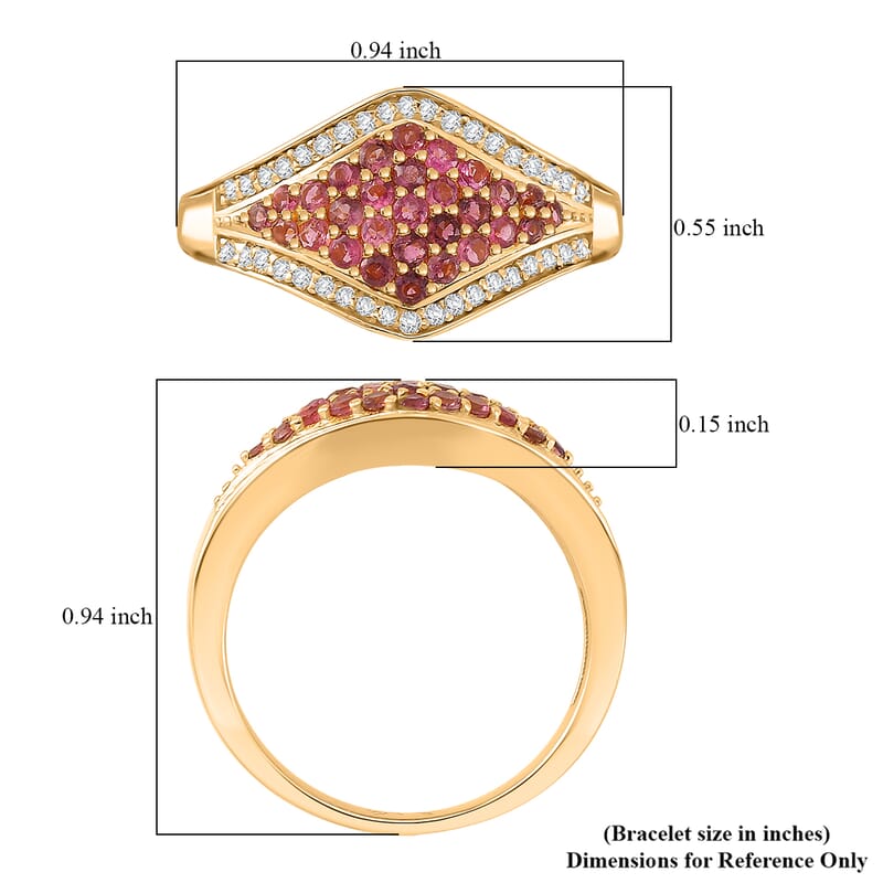 D'Joy Ouro Fino Rubellite, White Zircon Ring in 18K Vermeil YG Over Sterling Silver (Size 10.0) 1.00 ctw