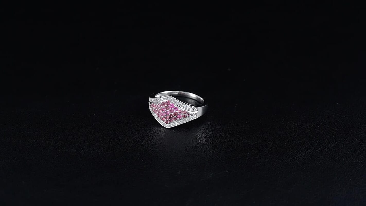 D'Joy Ouro Fino Rubellite, White Zircon Ring in 18K Vermeil YG Over Sterling Silver (Size 10.0) 1.00 ctw