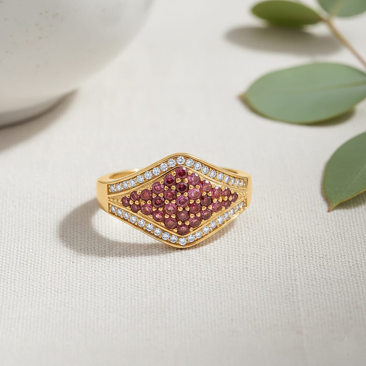 D'Joy Ouro Fino Rubellite, White Zircon Ring in 18K Vermeil YG Over Sterling Silver 1.00 ctw (Size 7.0) image number 1