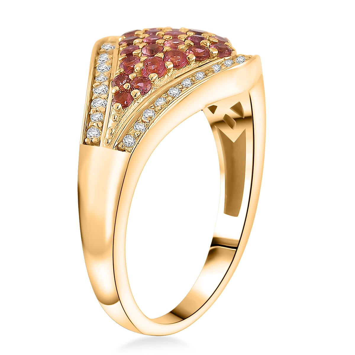 D'Joy Ouro Fino Rubellite, White Zircon Ring in 18K Vermeil YG Over Sterling Silver 1.00 ctw (Size 7.0) image number 3