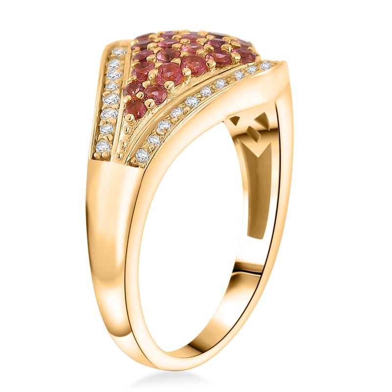 D'Joy Ouro Fino Rubellite, White Zircon Ring in 18K Vermeil YG Over Sterling Silver 1.00 ctw (Size 7.0)